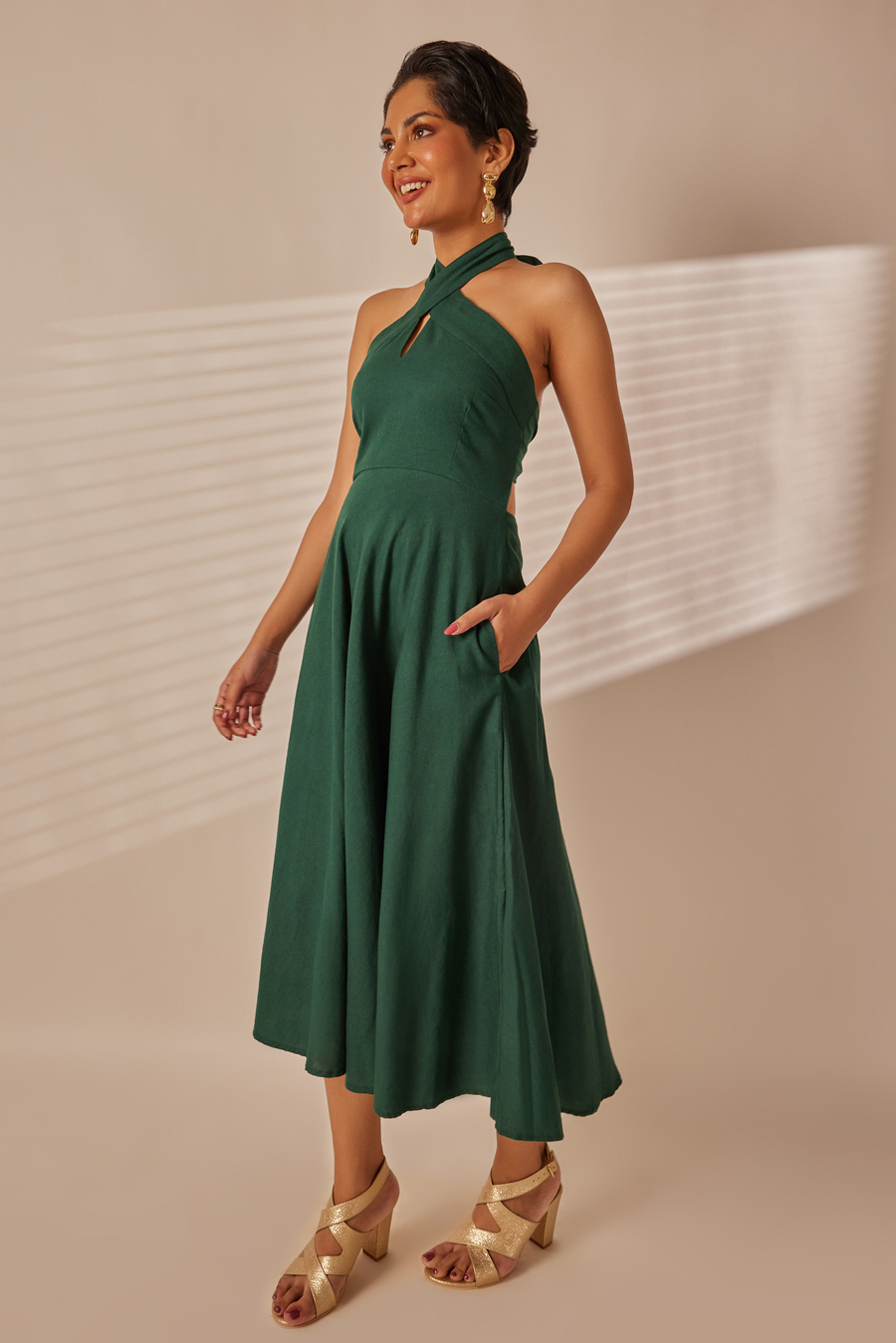 Ray Emerald Green Halter Midi Dress