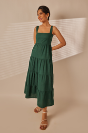 Tes Emerald Green Tiered Midi Dress