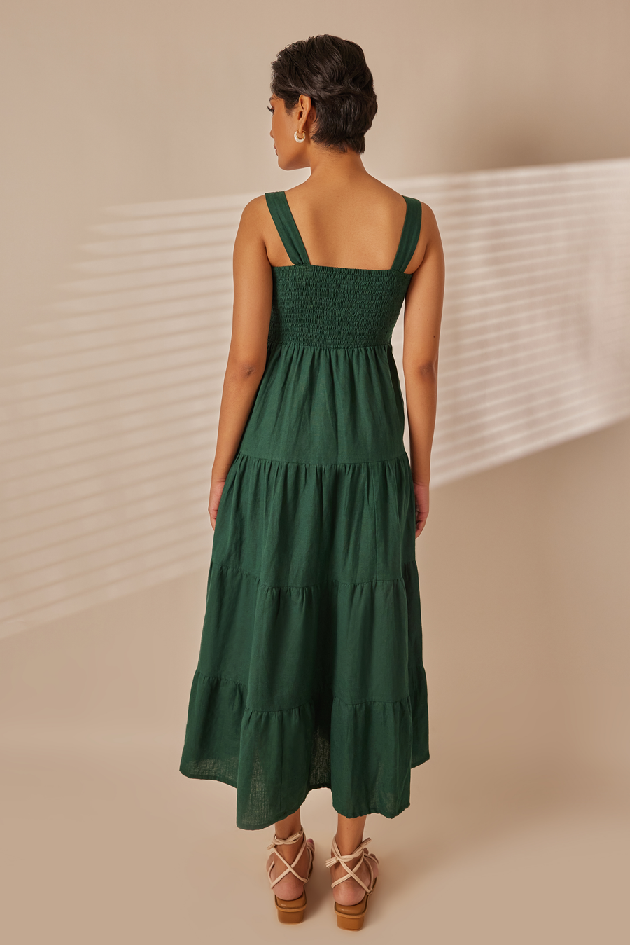 Tes Emerald Green Tiered Midi Dress