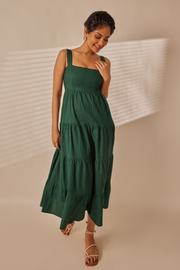 Tes Emerald Green Tiered Midi Dress