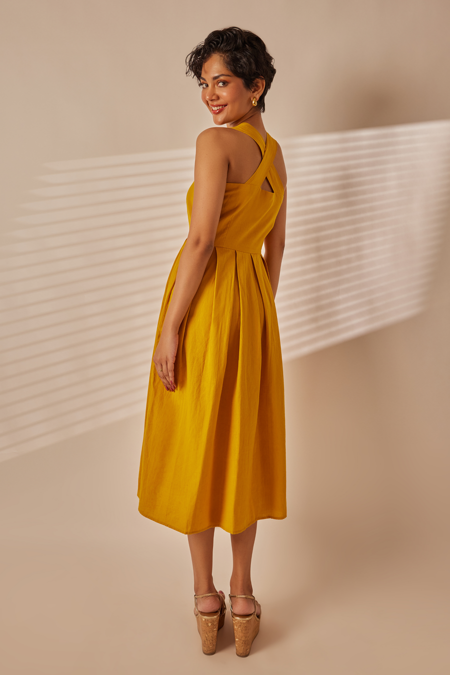 Mia Mustard Yellow Midi Dress