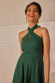 Ray Emerald Green Halter Midi Dress