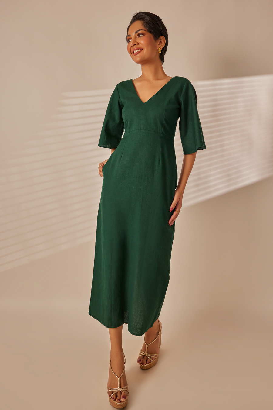 Riz Emerald Green Midi Dress