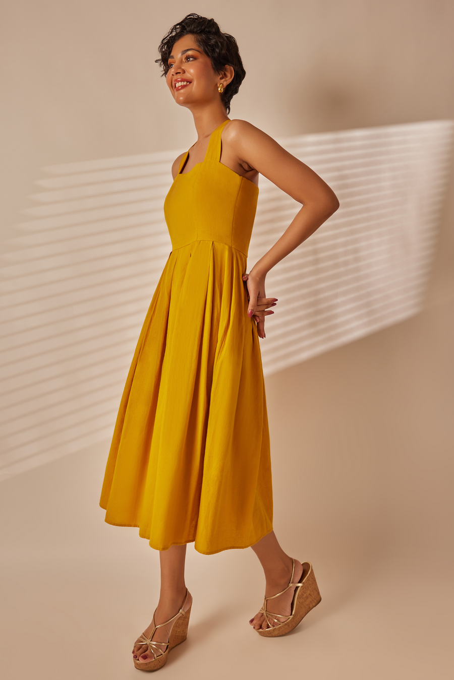 Mia Mustard Yellow Midi Dress