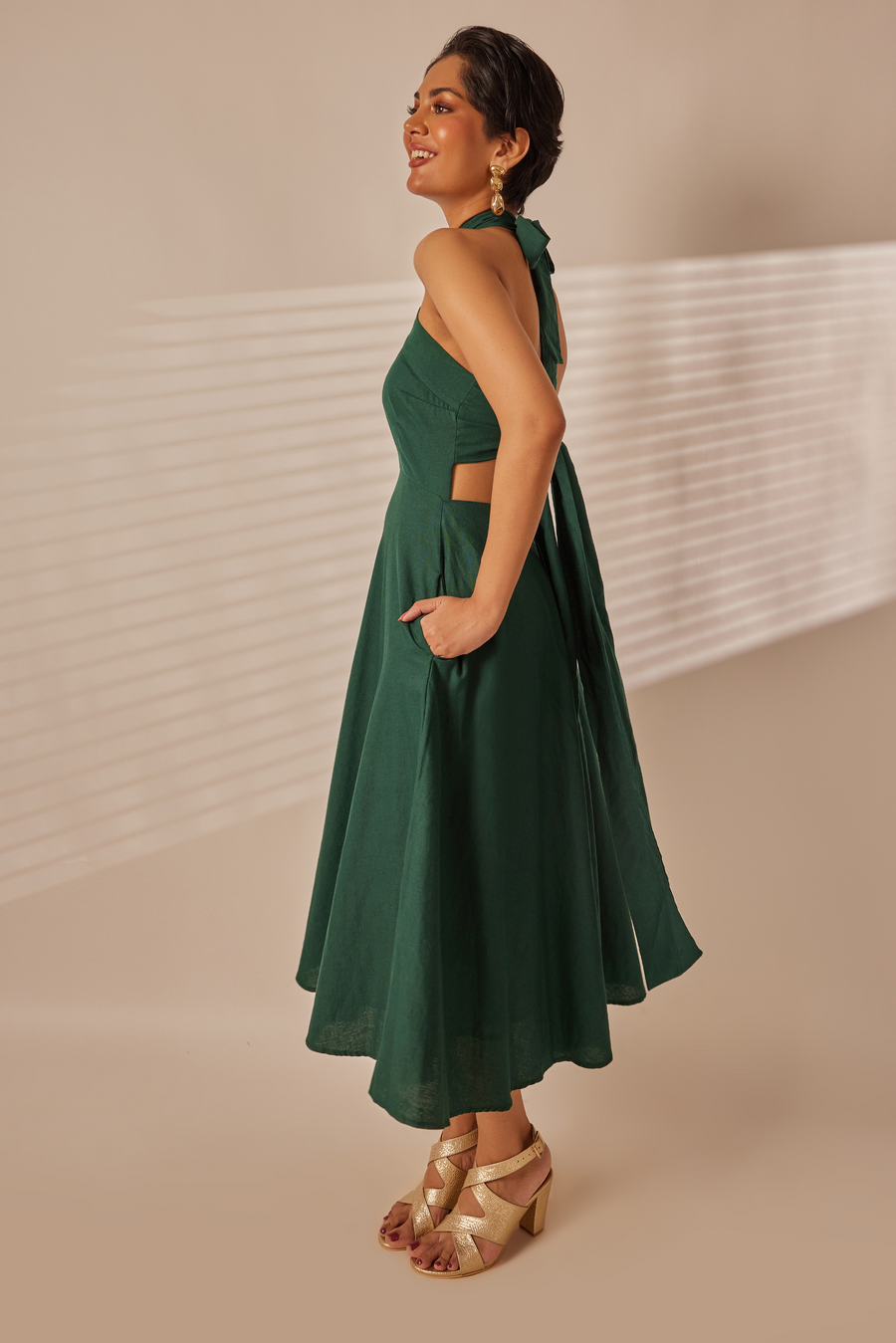 Ray Emerald Green Halter Midi Dress