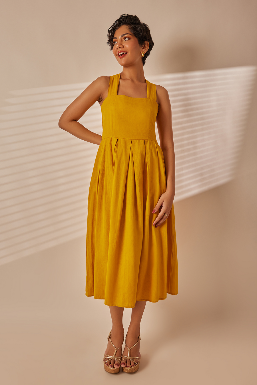 Mia Mustard Yellow Midi Dress