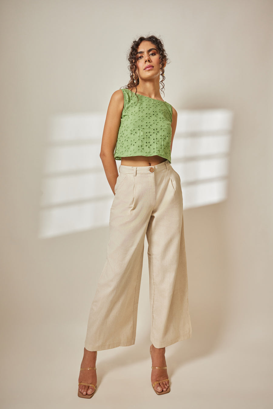 Noa Sage Green Eyelet Top