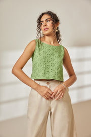 Noa Sage Green Eyelet Top