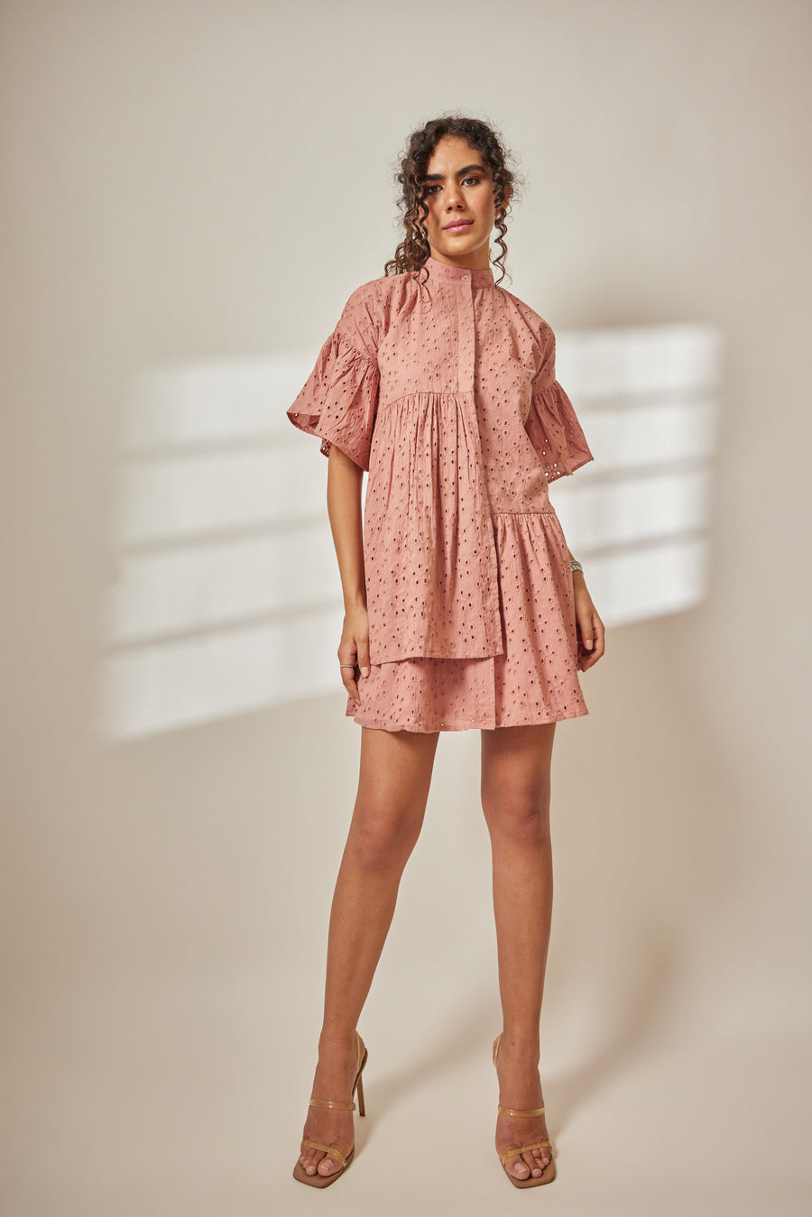 Ela Dusty Rose Eyelet Layered Dress