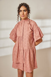 Ela Dusty Rose Eyelet Layered Dress