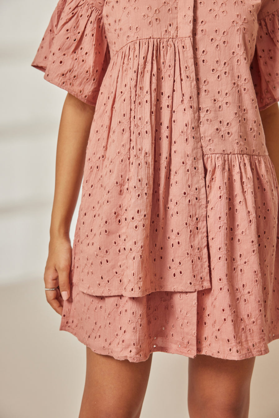 Ela Dusty Rose Eyelet Layered Dress