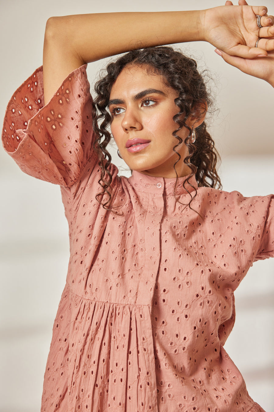 Ela Dusty Rose Eyelet Layered Dress