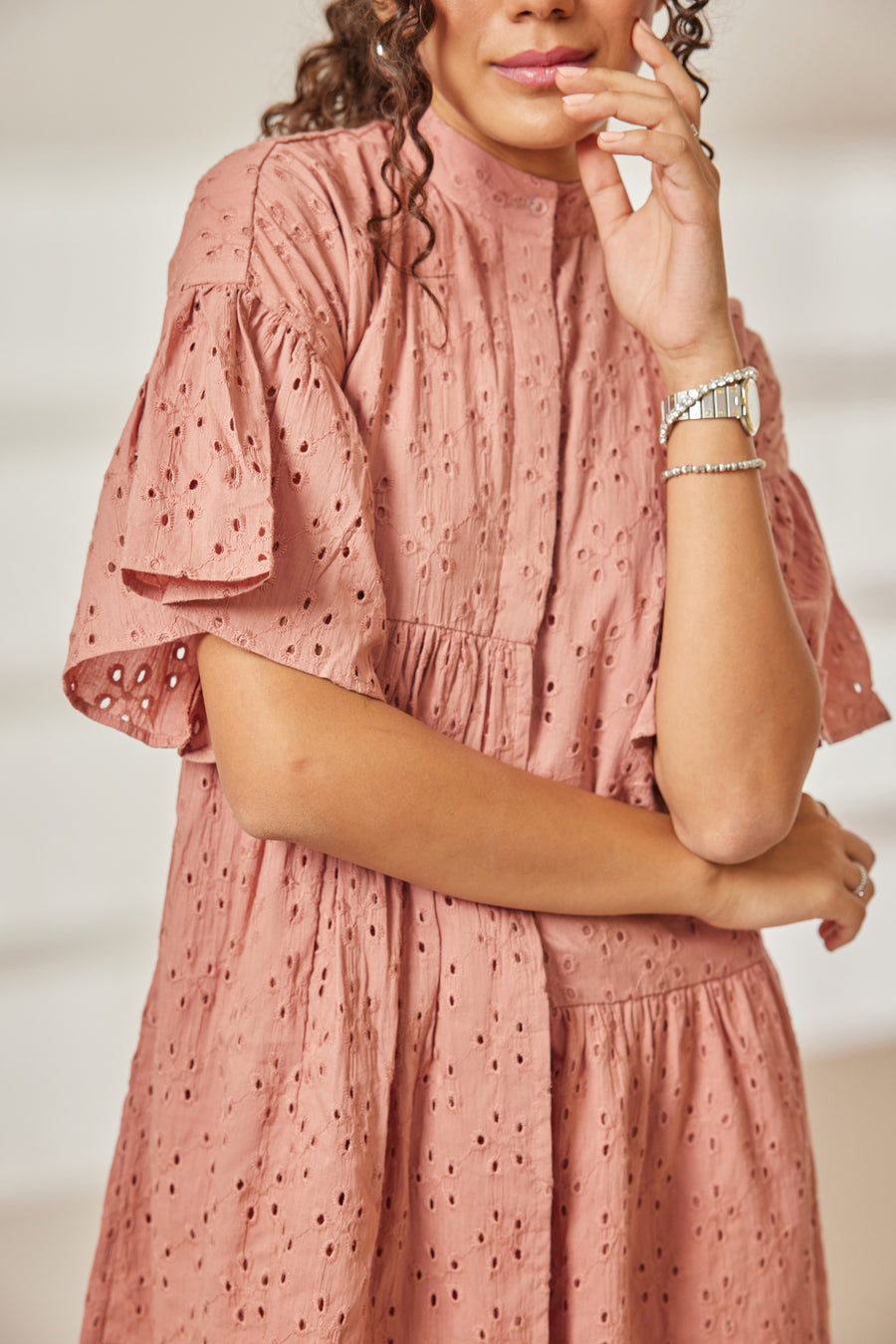 Ela Dusty Rose Eyelet Layered Dress