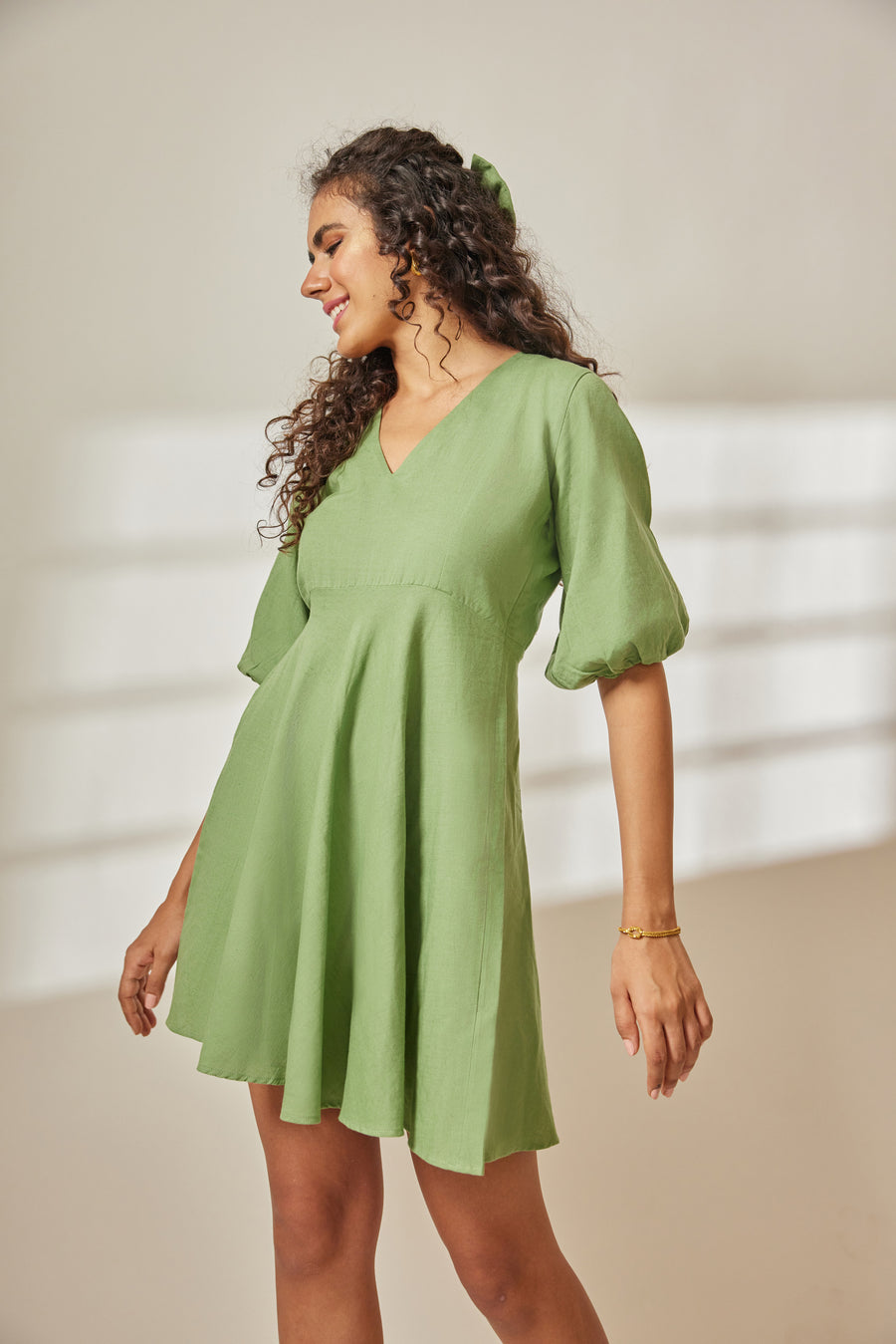 Esa Sage Green Puff Sleeve Dress