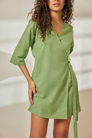 Lei Sage Green Short Wrap Dress