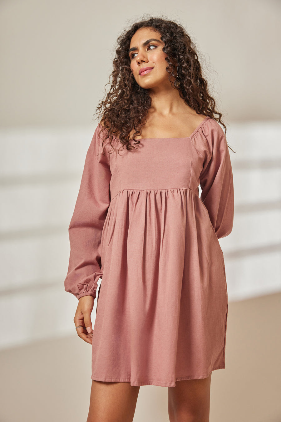 Bea Dusty Rose Babydoll Dress