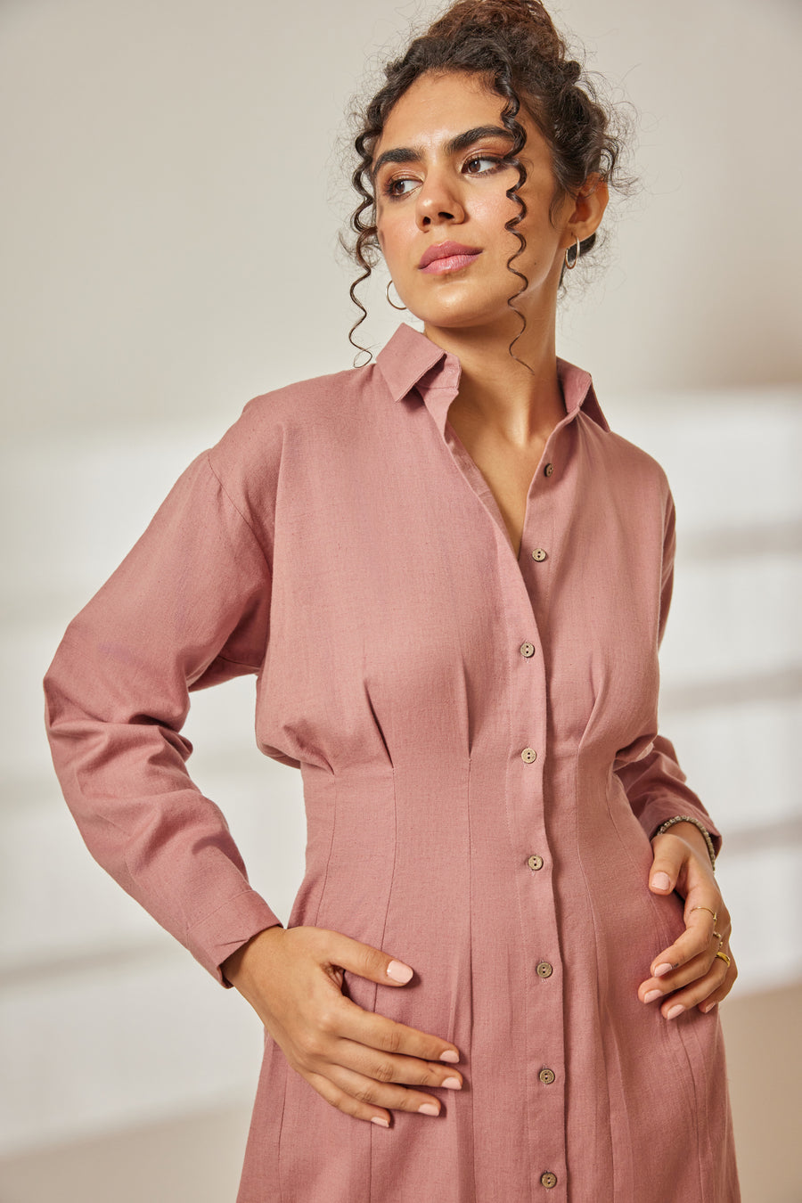 Ara Dusty Rose Pleated Shirt Dress