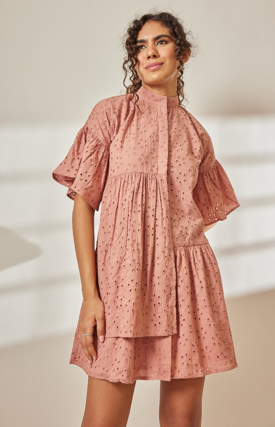 Ela Dusty Rose Eyelet Layered Dress