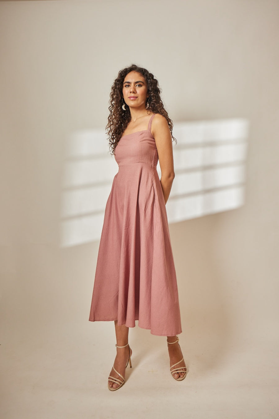 Rue Dusty Rose Strappy Midi Dress - Main Image